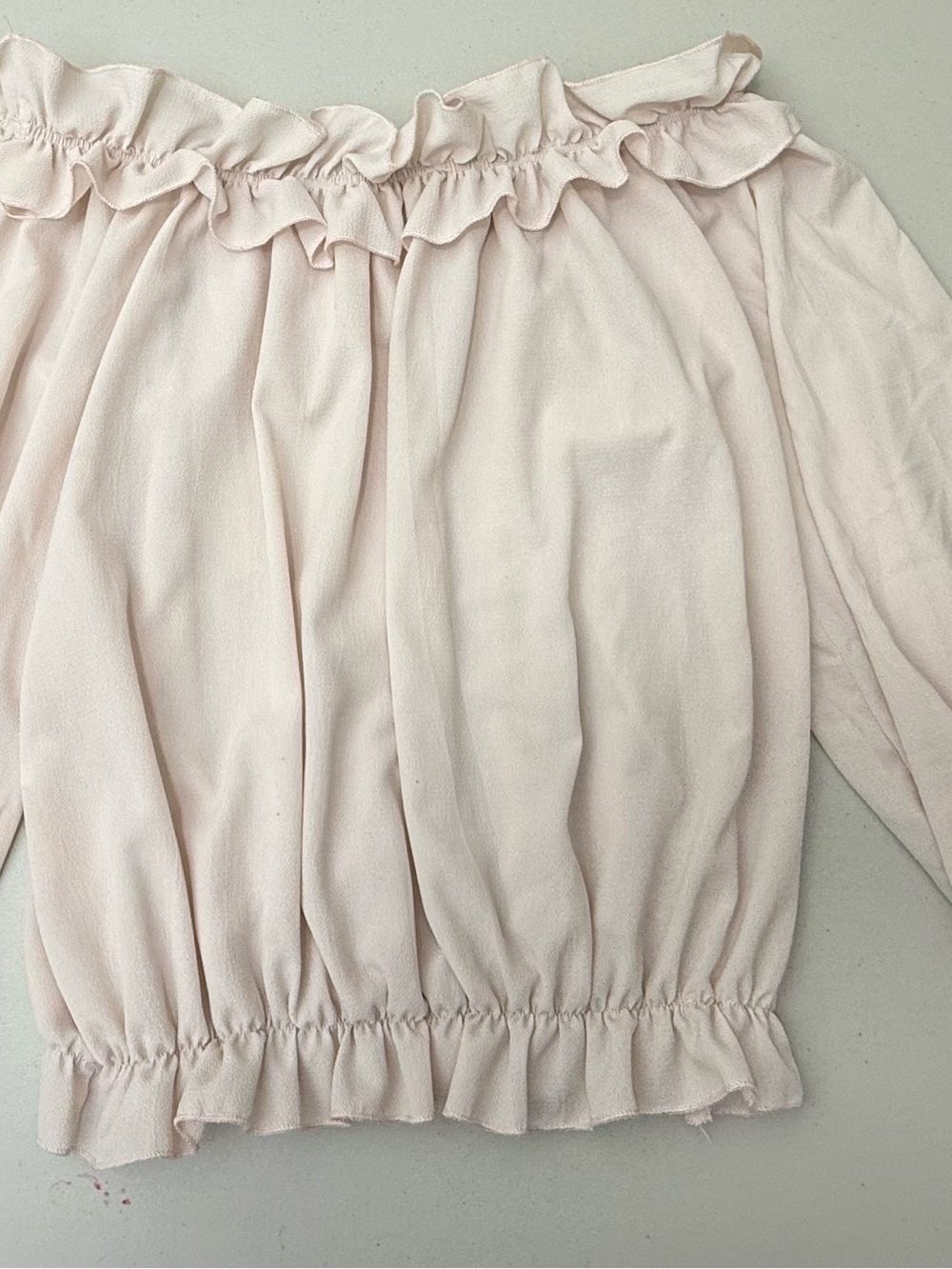 Women’s Off-Shoulder Ruffle Blouse — Light Blush Pink